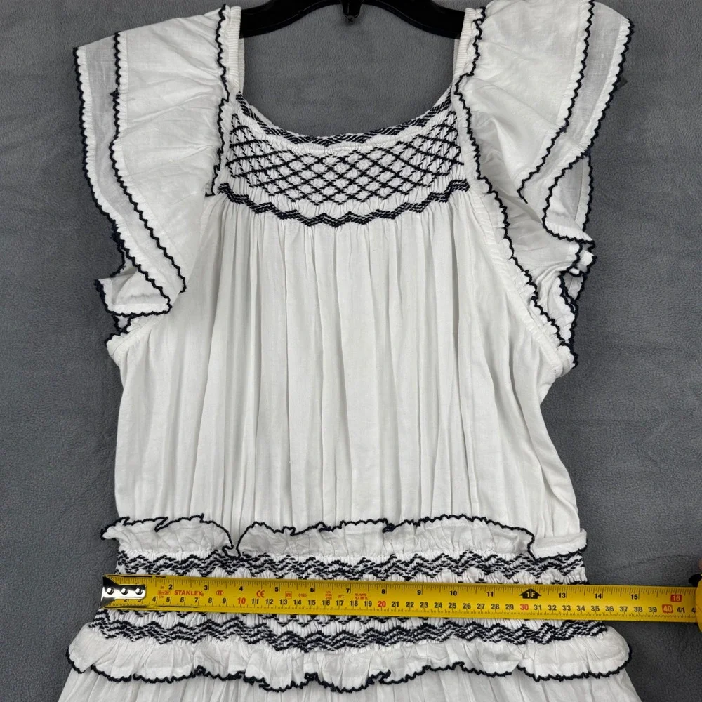 Cleobella White Maxi Dress Ruffle Sleeves Smocked‎ Boho Organic Cotton Medium